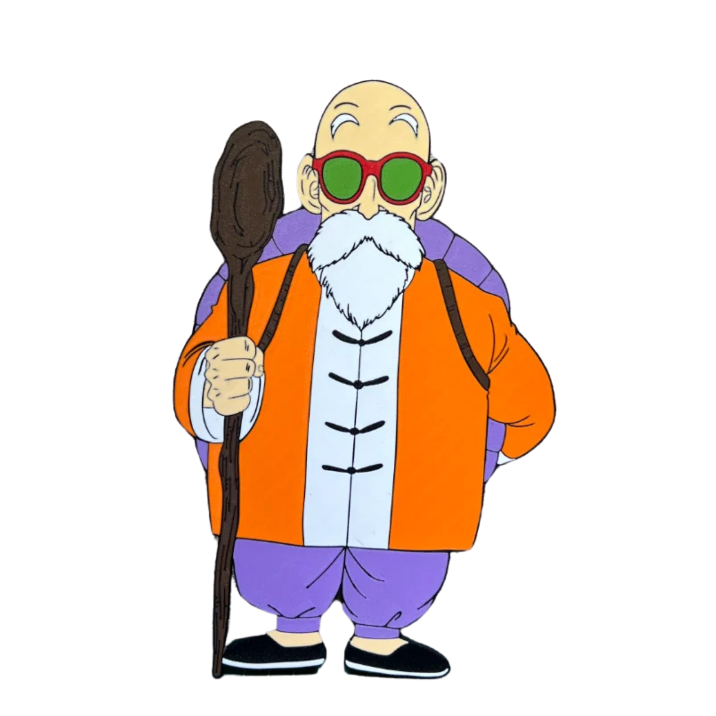 Aplique decorativo del Maestro Roshi de Dragon Ball Z, con su bastón y gafas, una figura ideal para regalar a cualquier fan de la saga.