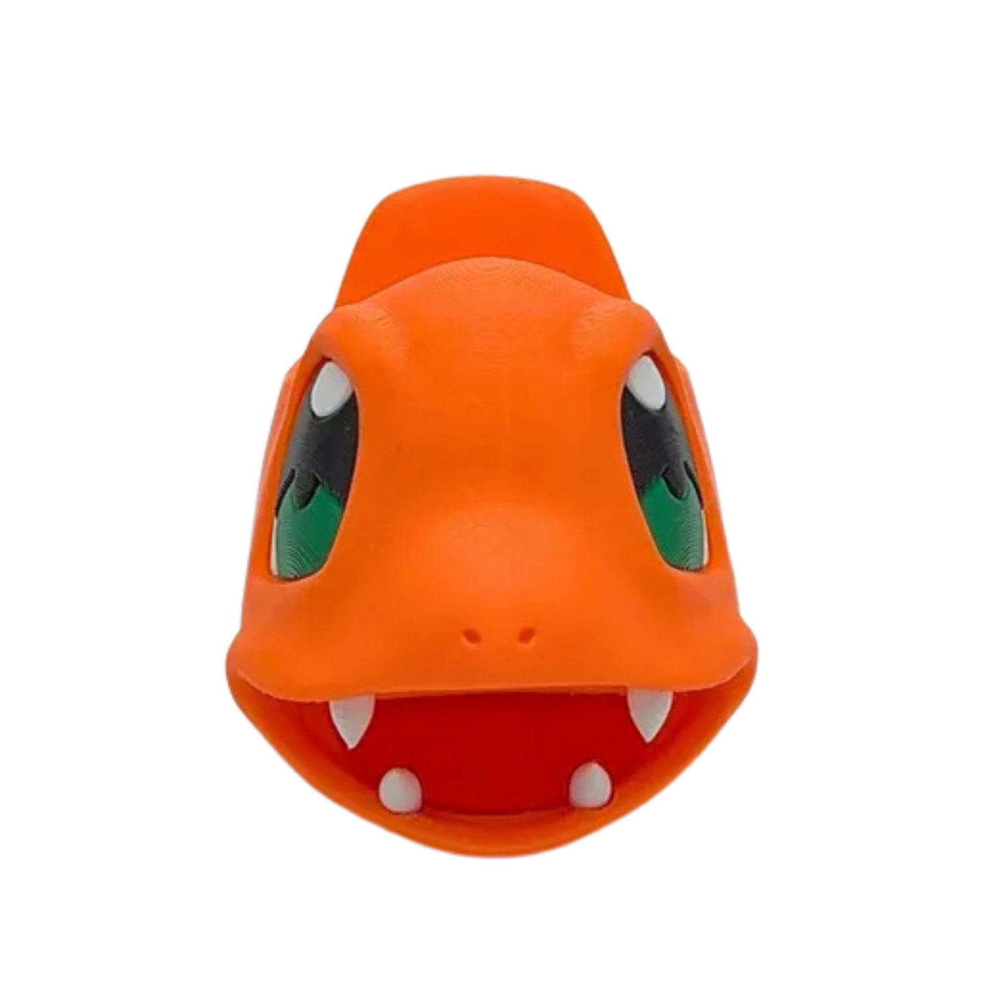 Soporte para mando con diseño de la cabeza de Charmander (Pokémon) en naranja, vista frontal, con sus ojos verdes y boca abierta, listo para un controlador