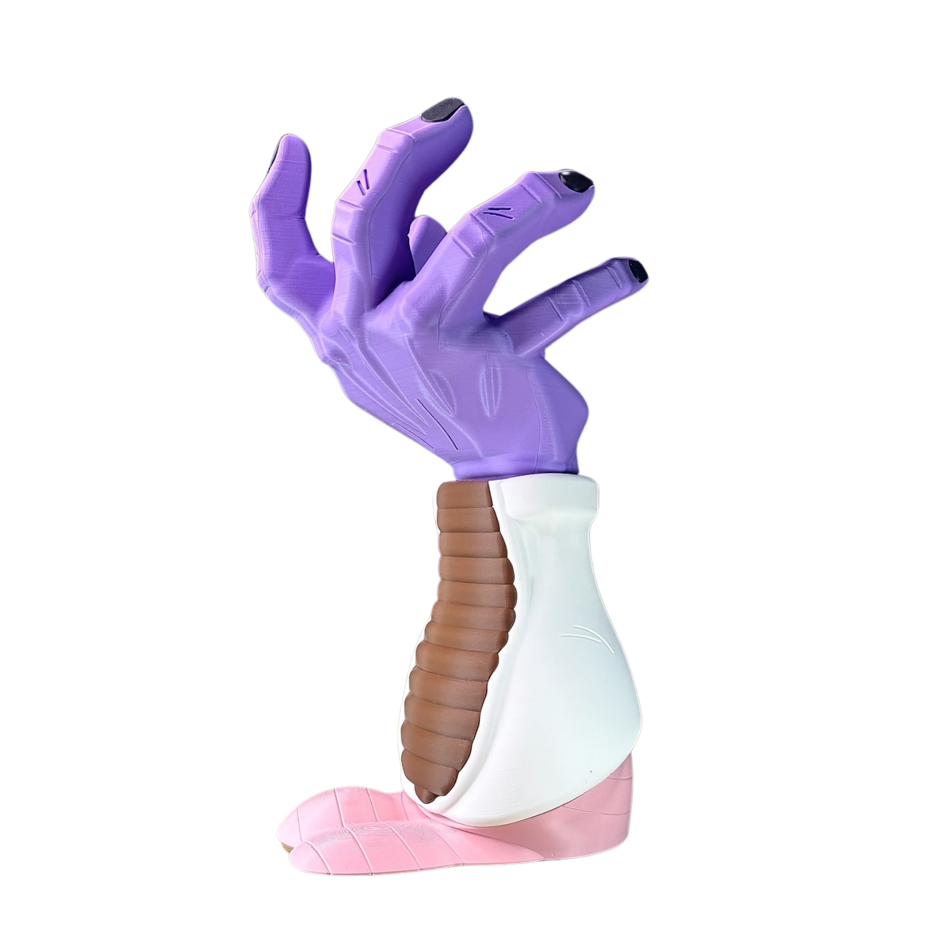 Base decorativa de Freezer de Dragon Ball Z con la mano púrpura levantada y el antebrazo blanco con la parte marrón, sin mando.
