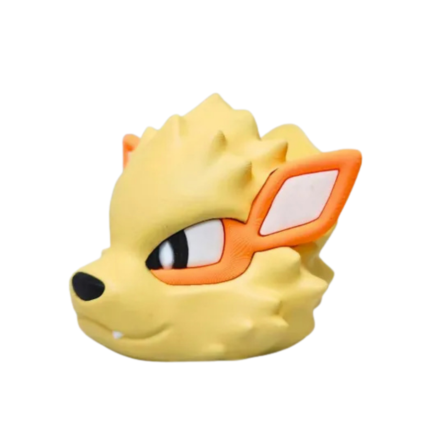 Figura decorativa de la cabeza de Arcanine de Pokémon en amarillo y naranja, vista lateral, sin mando.