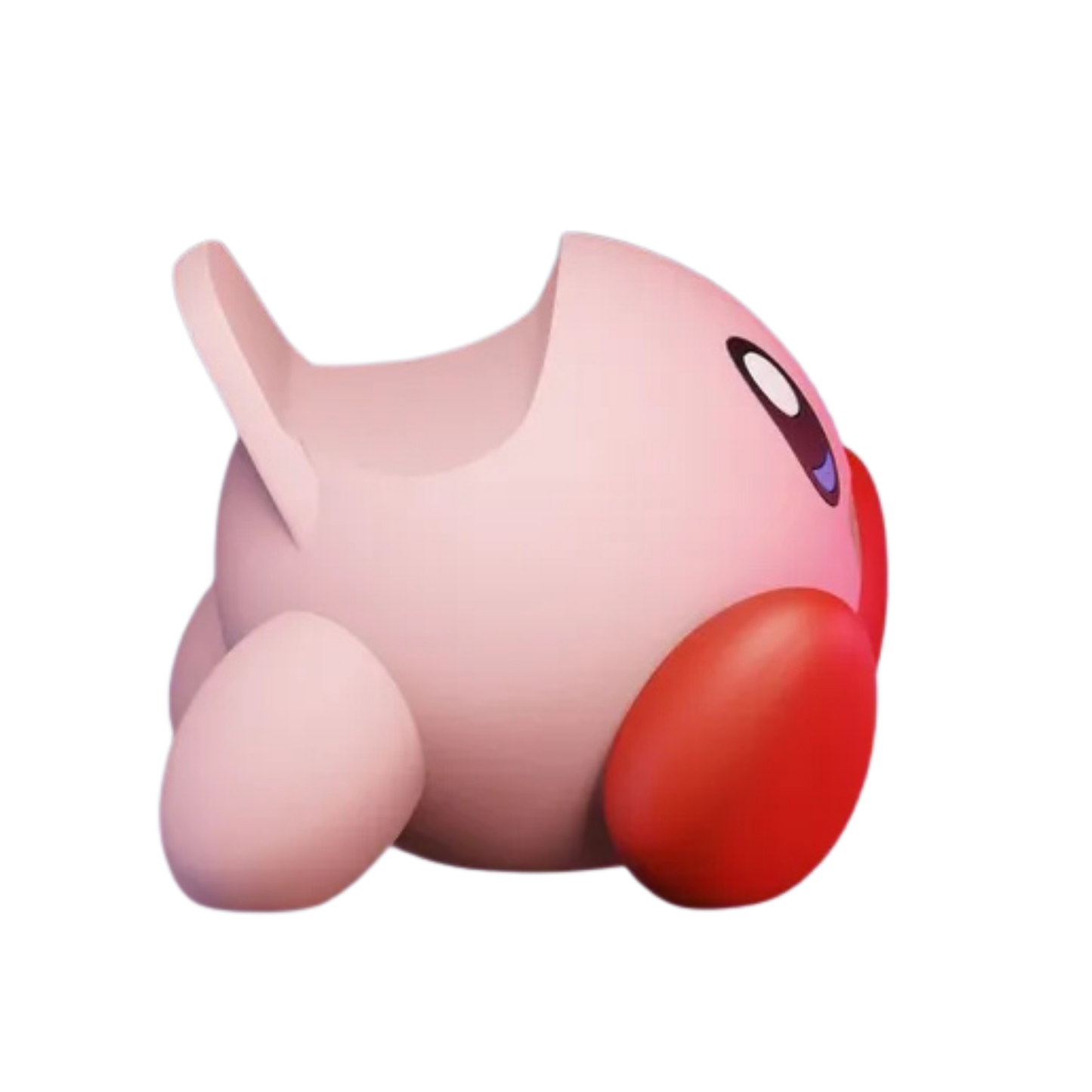Figura decorativa de Kirby de Nintendo, en color rosa, vista lateral, mostrando la parte superior diseñada para sostener un mando.