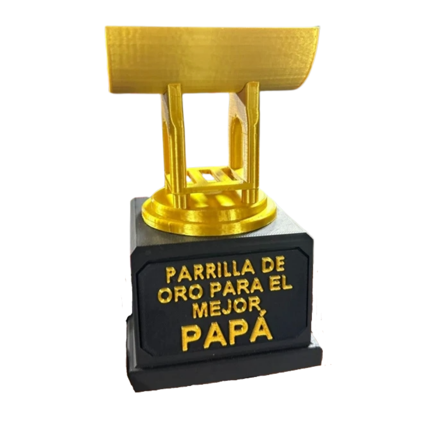 Trofeo "Parrilla de Oro" para el Mejor Papá, vista frontal. Ideal como regalo original para el Día del Padre y amantes de los asados.
