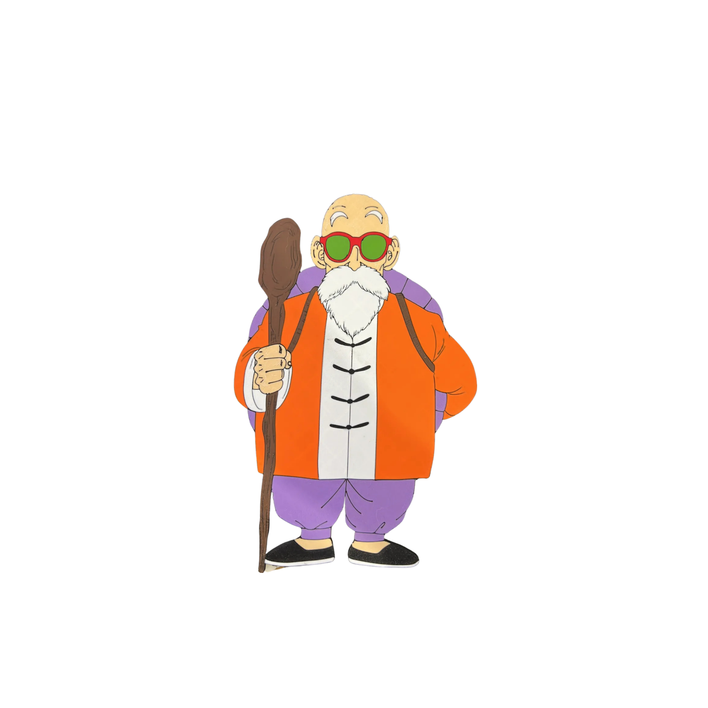 Maestro Roshi de Dragon Ball en formato de aplique decorativo, con su vestimenta naranja y púrpura, un regalo pensado para los seguidores de la serie.